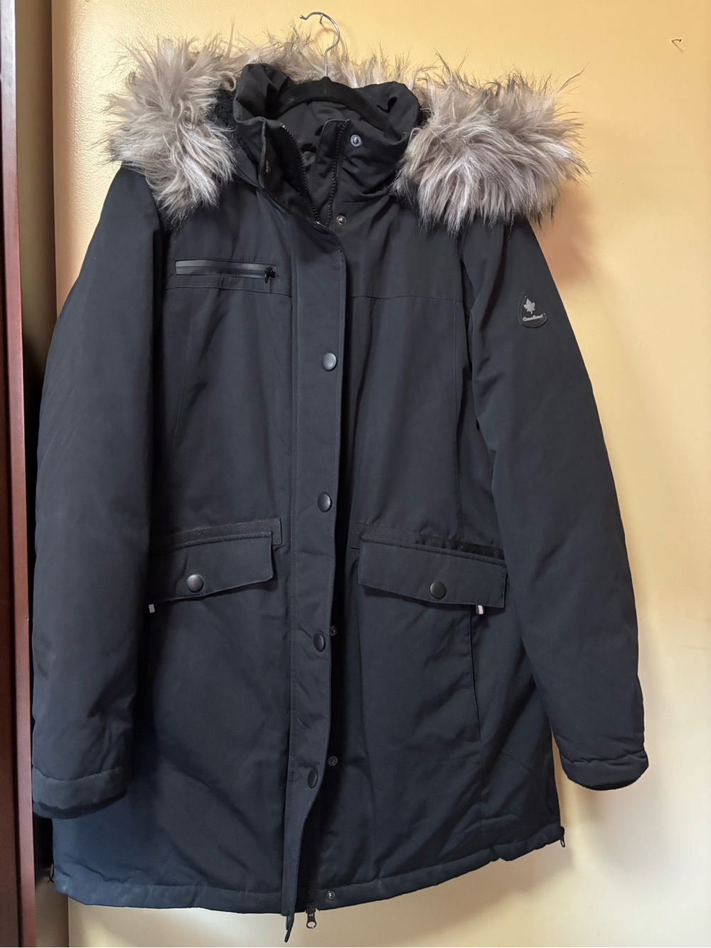 Canadiana Black Women's Parka Coat with Faux Fur Hood Winter Coat